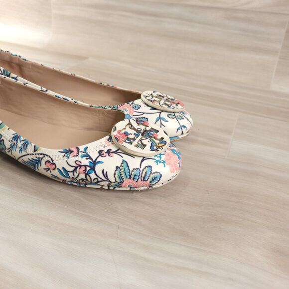Tory Burch Minnie Travel Ballet flats Size 8M Leather Round Toe Gabriella Floral - Picture 2 of 12